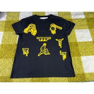 Off-White Virgil Abloh FFF Slime Embroidered Patch T-Shirt Black Yellow XXS